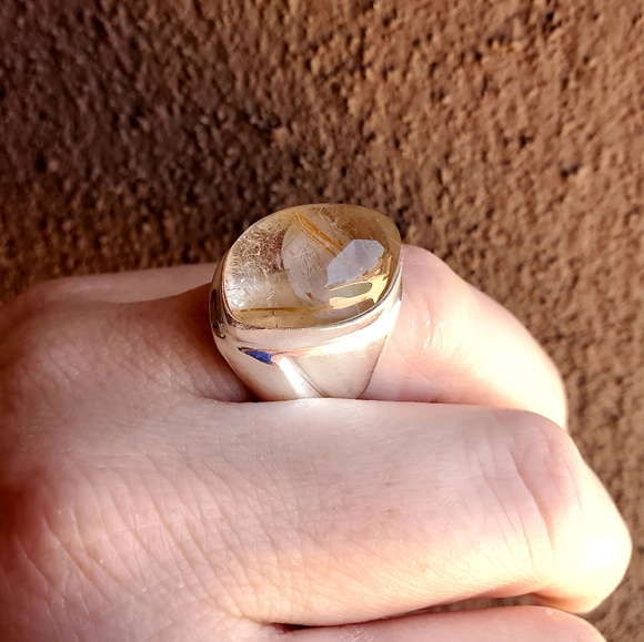New Men's Golden Rutile 925 Silver Ring. - Picture 15 of 16